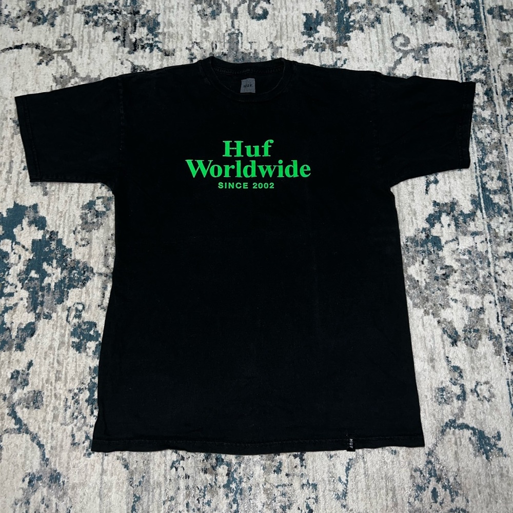 HUF Black Tee with Green